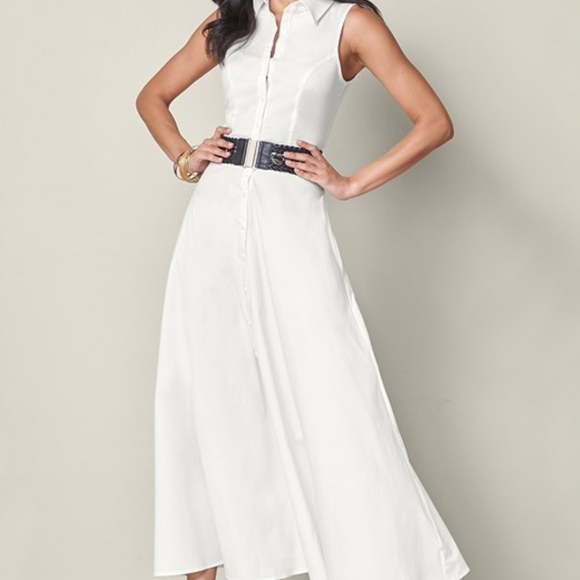 venus belted midi shirt dress